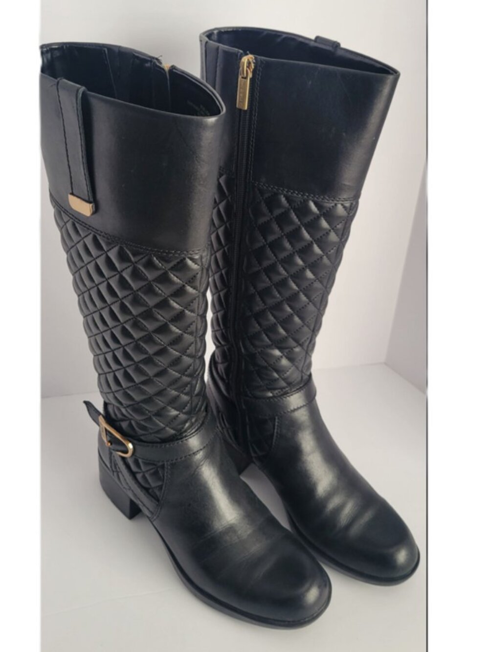 Black Quilted Leather Bandolino High Boots 6.5